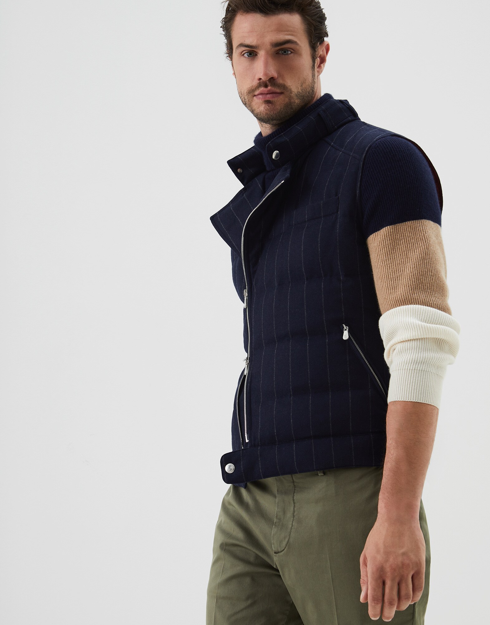 Down Sleeveless Jacket Navy Blue Man 0 - Brunello Cucinelli