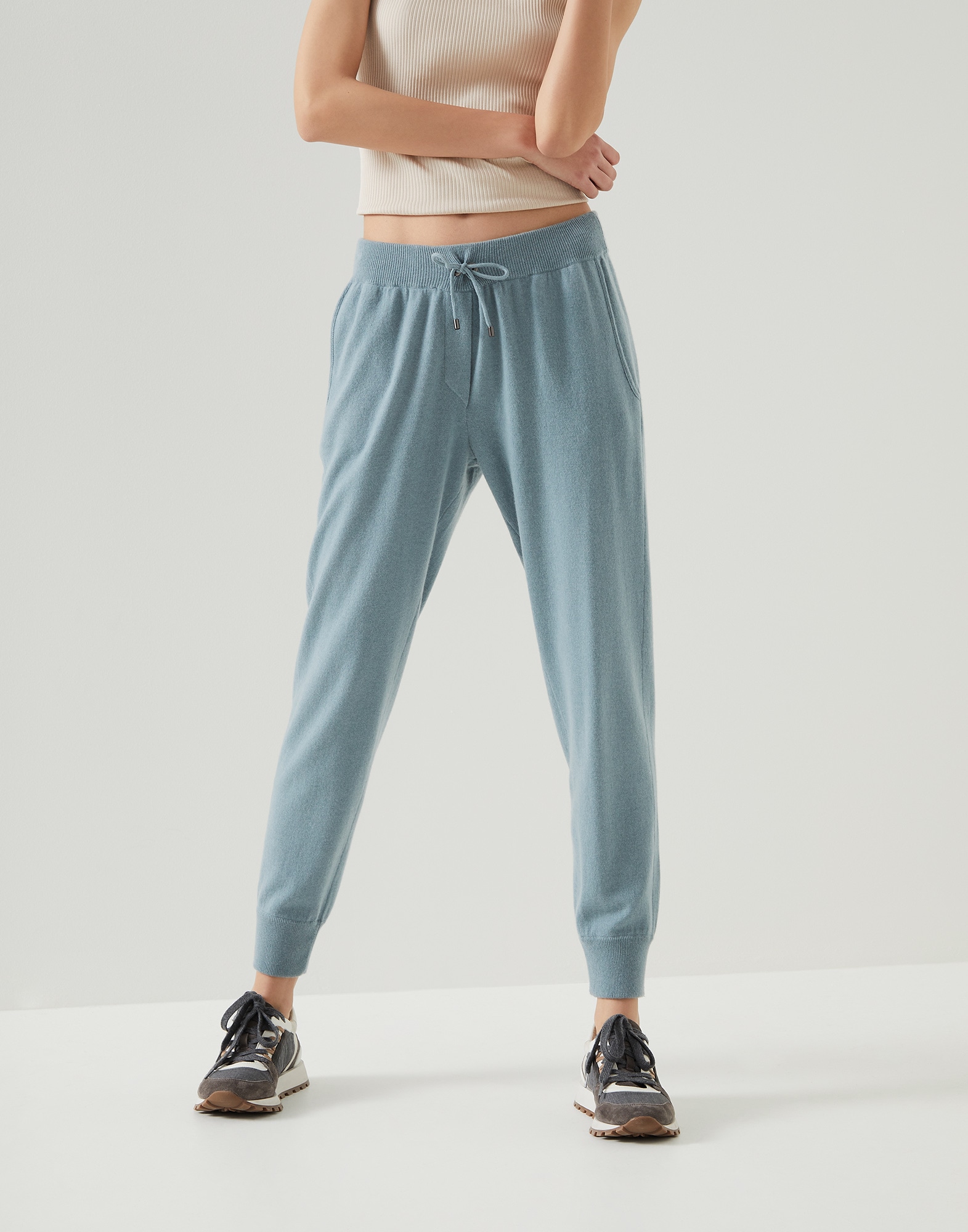 Pantalón de punto de cachemir Verde Agua Mujer - Brunello Cucinelli