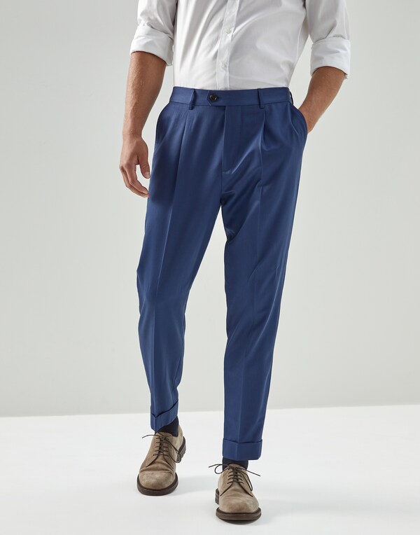 Leisure fit trousers with pleats Indigo Man - Brunello Cucinelli 