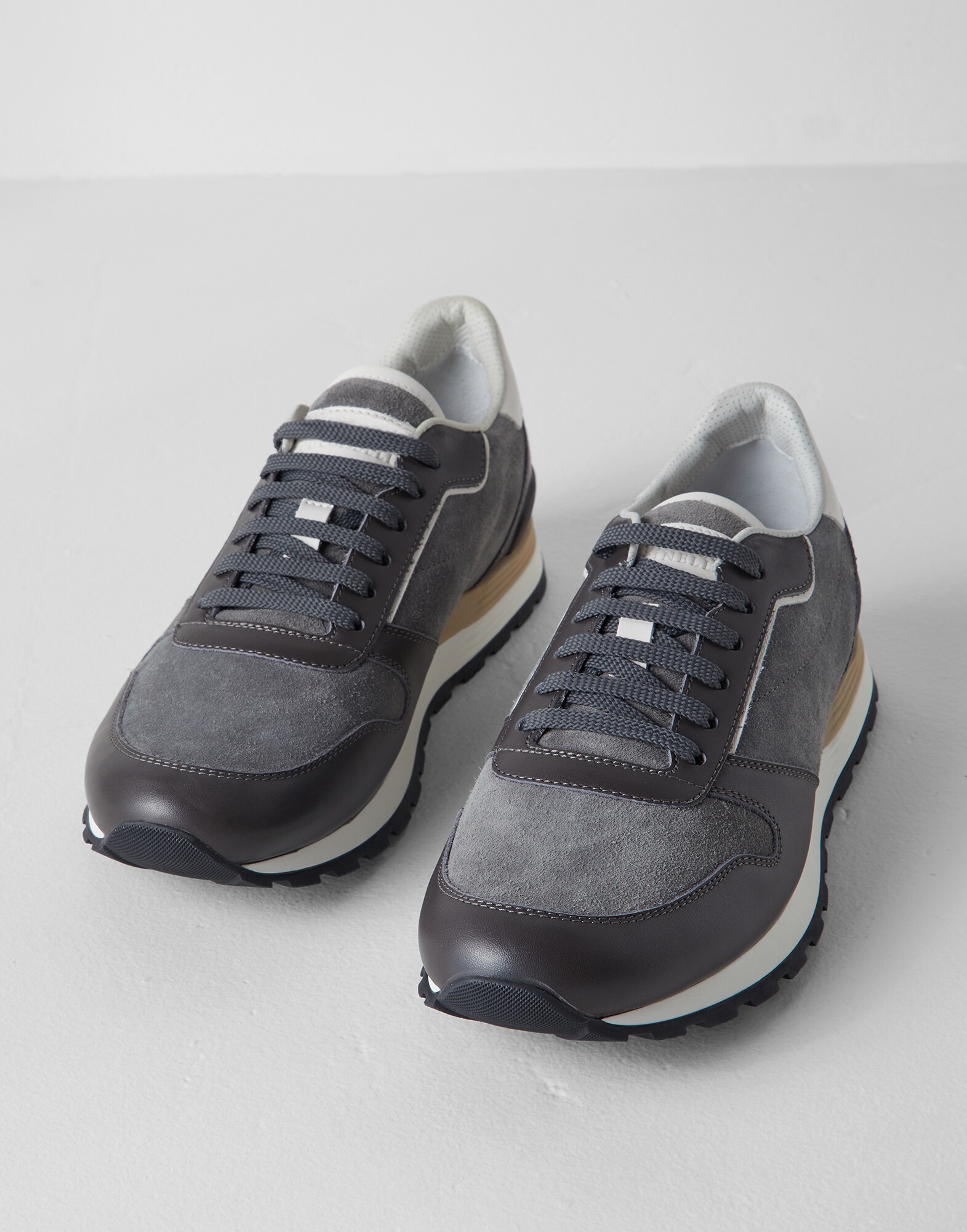Suede and calfskin runners Grey Man - Brunello Cucinelli