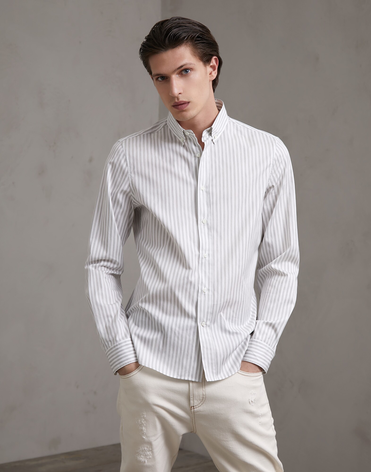 Button-Down-Hemd Hellgrau Herren 1 - Brunello Cucinelli