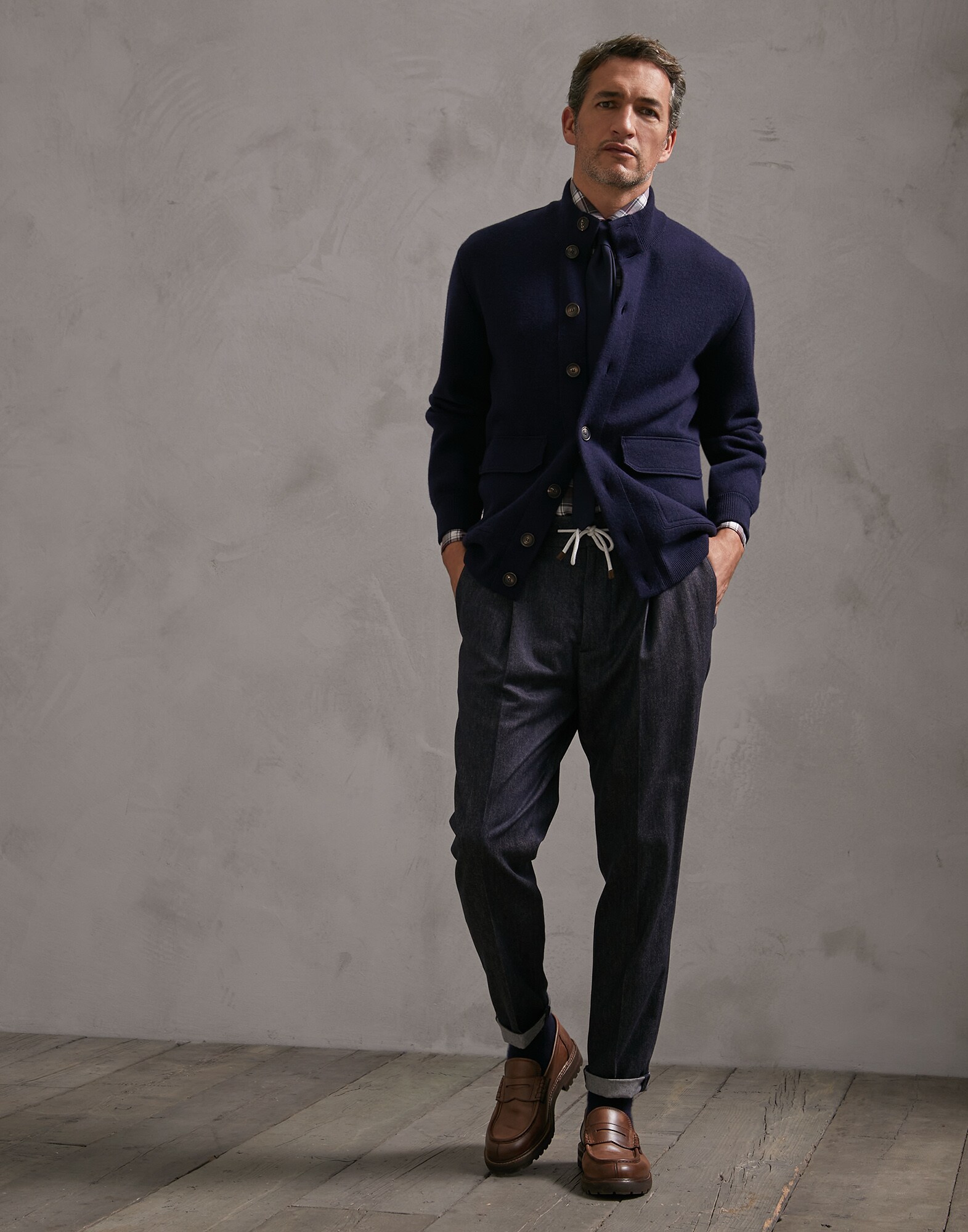 ボタンアップカーディガン ネイビーブルー メンズ 4 - Brunello Cucinelli