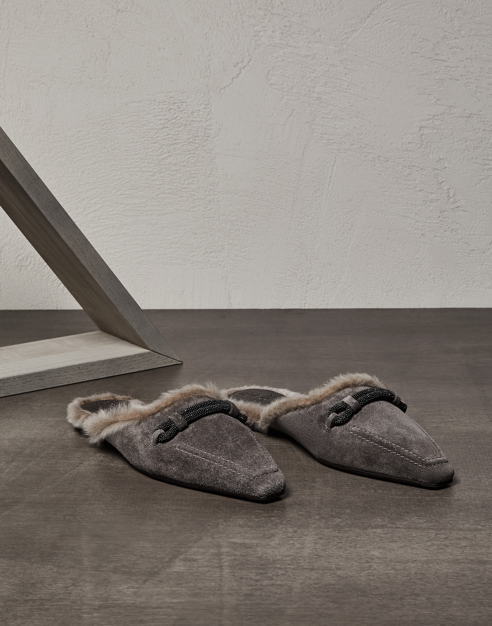Mules doublées peau de mouton Ardoise Femme - Brunello Cucinelli