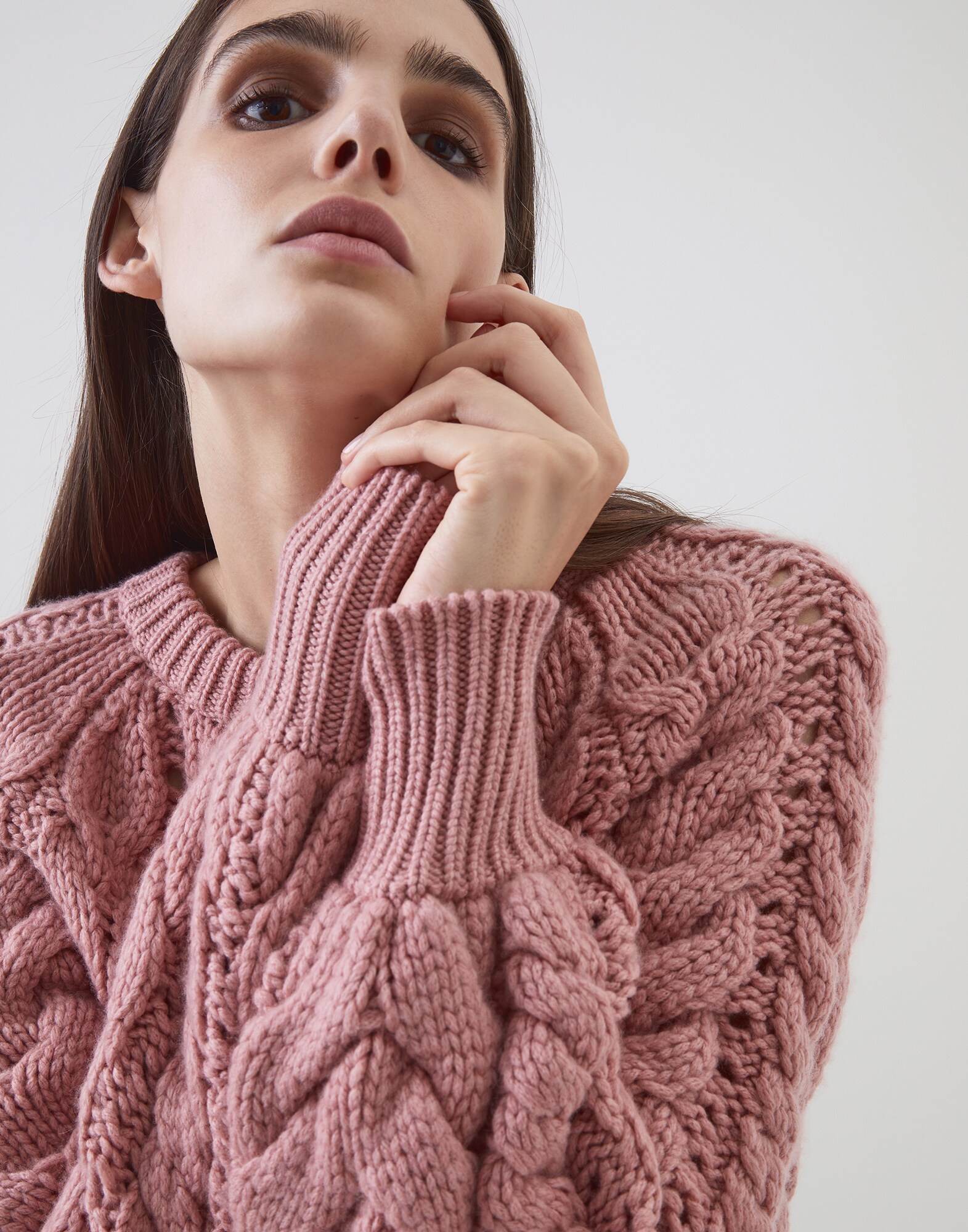 Crewneck Sweater Light Pink Woman 2 - Brunello Cucinelli