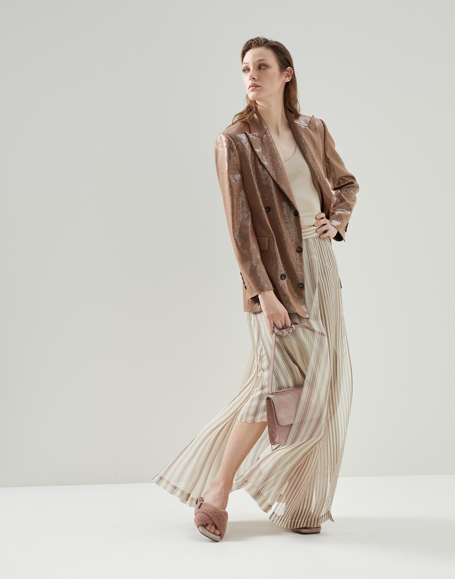 Falda de seda Beige Mujer - Brunello Cucinelli