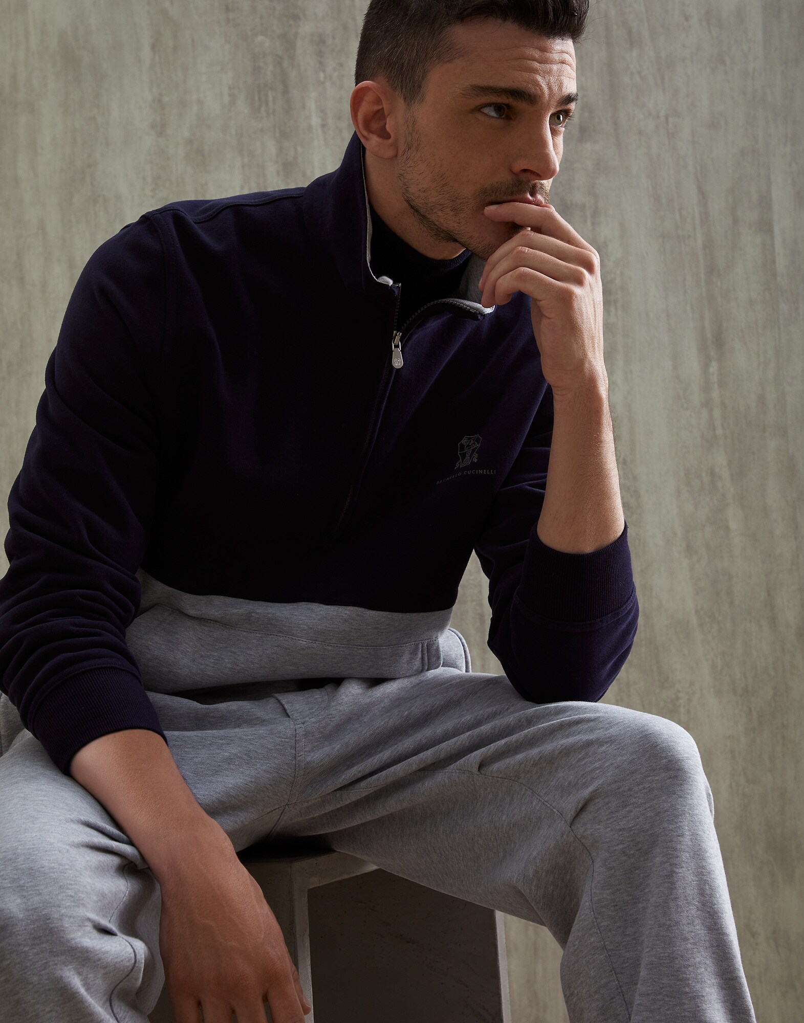 Sweat-shirt en molleton Gris Homme - Brunello Cucinelli