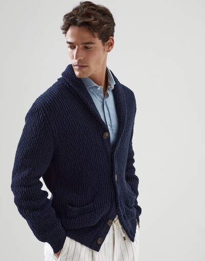 Half English Rib knit cardigan Blue Man - Brunello Cucinelli
