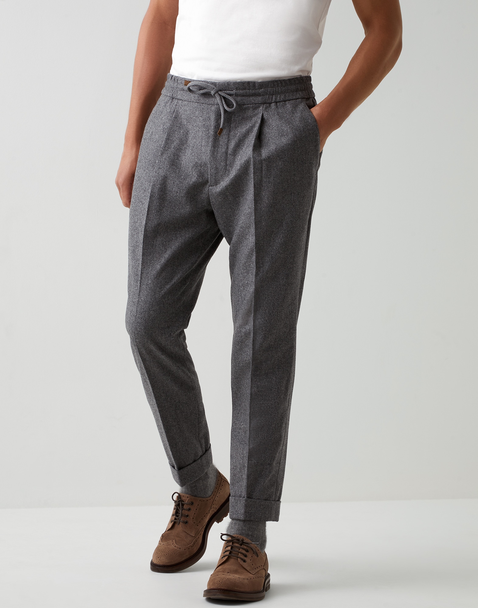 Pantalón con cordón Gris Medio Hombre - Brunello Cucinelli