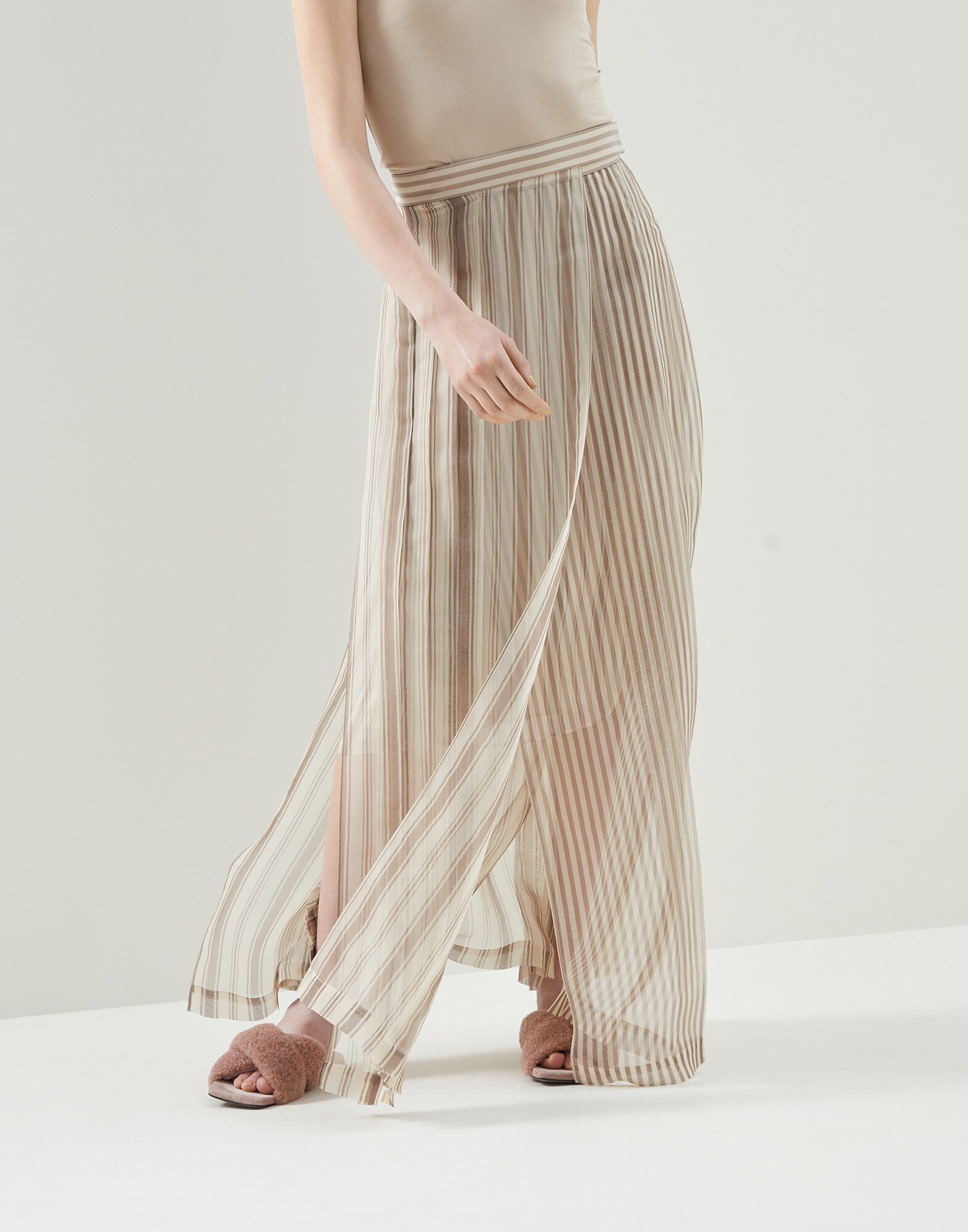 Womens Clothing Skirts Maxi skirts Brunello Cucinelli Striped Maxi Silk Shirt Dress 