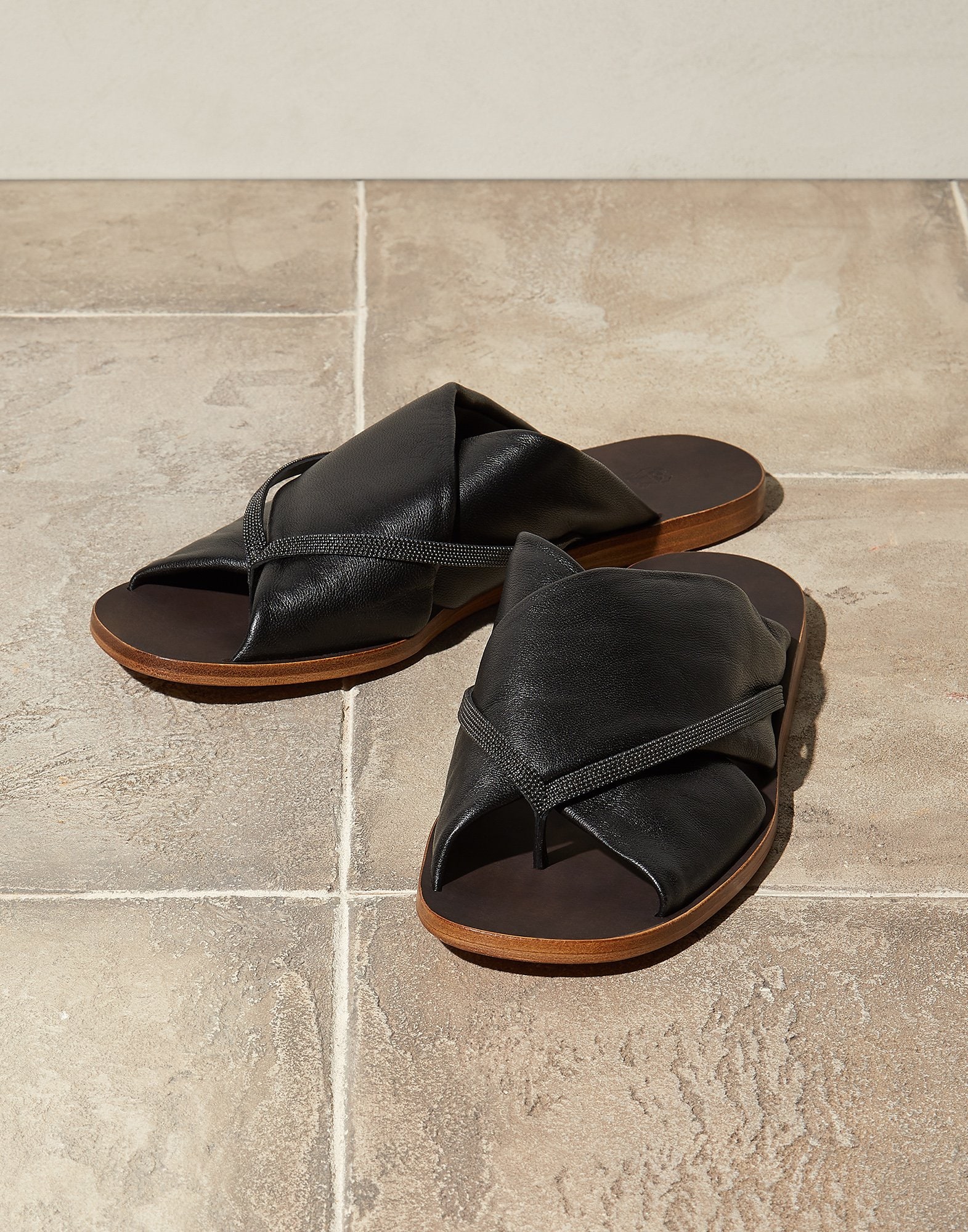 Slides with monili Black Woman - Brunello Cucinelli