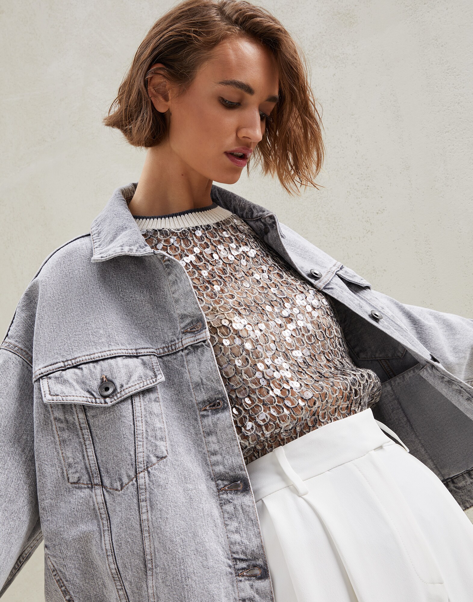 Blouson en denim Gris Clair Femme - Brunello Cucinelli