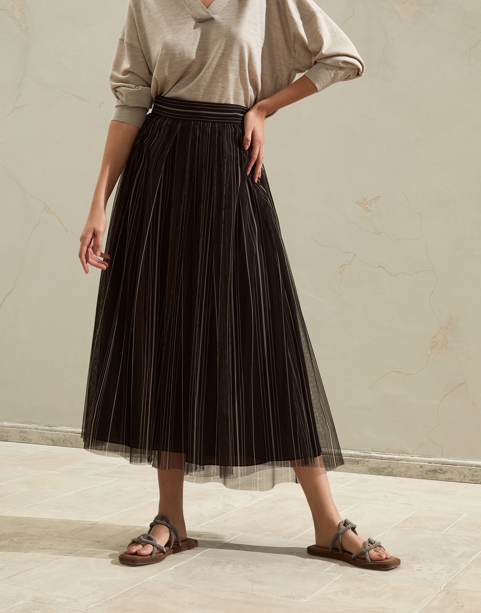 Юбка Long Full Pleated Тёмно-Серый Женщина - Brunello Cucinelli