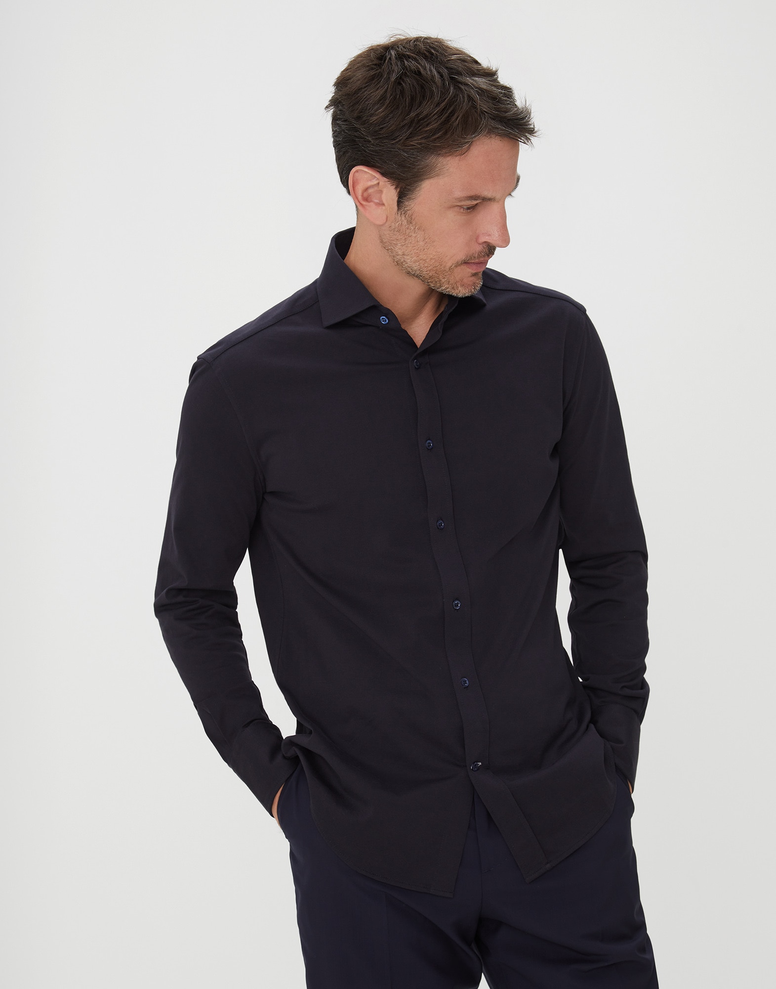 French Collar Shirt Navy Blue Man 1 - Brunello Cucinelli