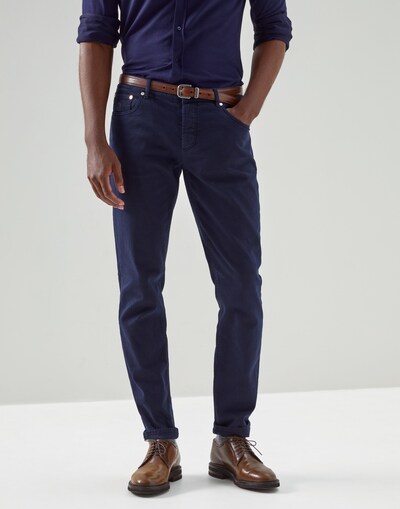 Traditional fit five-pocket trousers Navy Blue Man - Brunello Cucinelli 