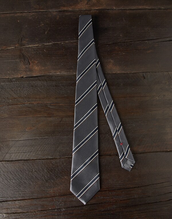 Silk textured stripe tie Grey Man - Brunello Cucinelli 