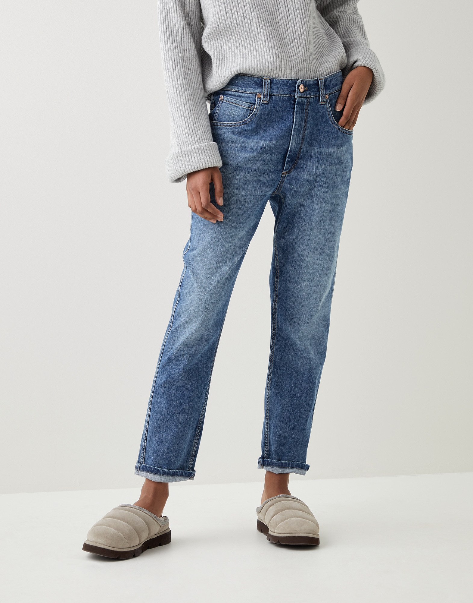 Pantalón de denim confort Denim Medio Mujer - Brunello Cucinelli