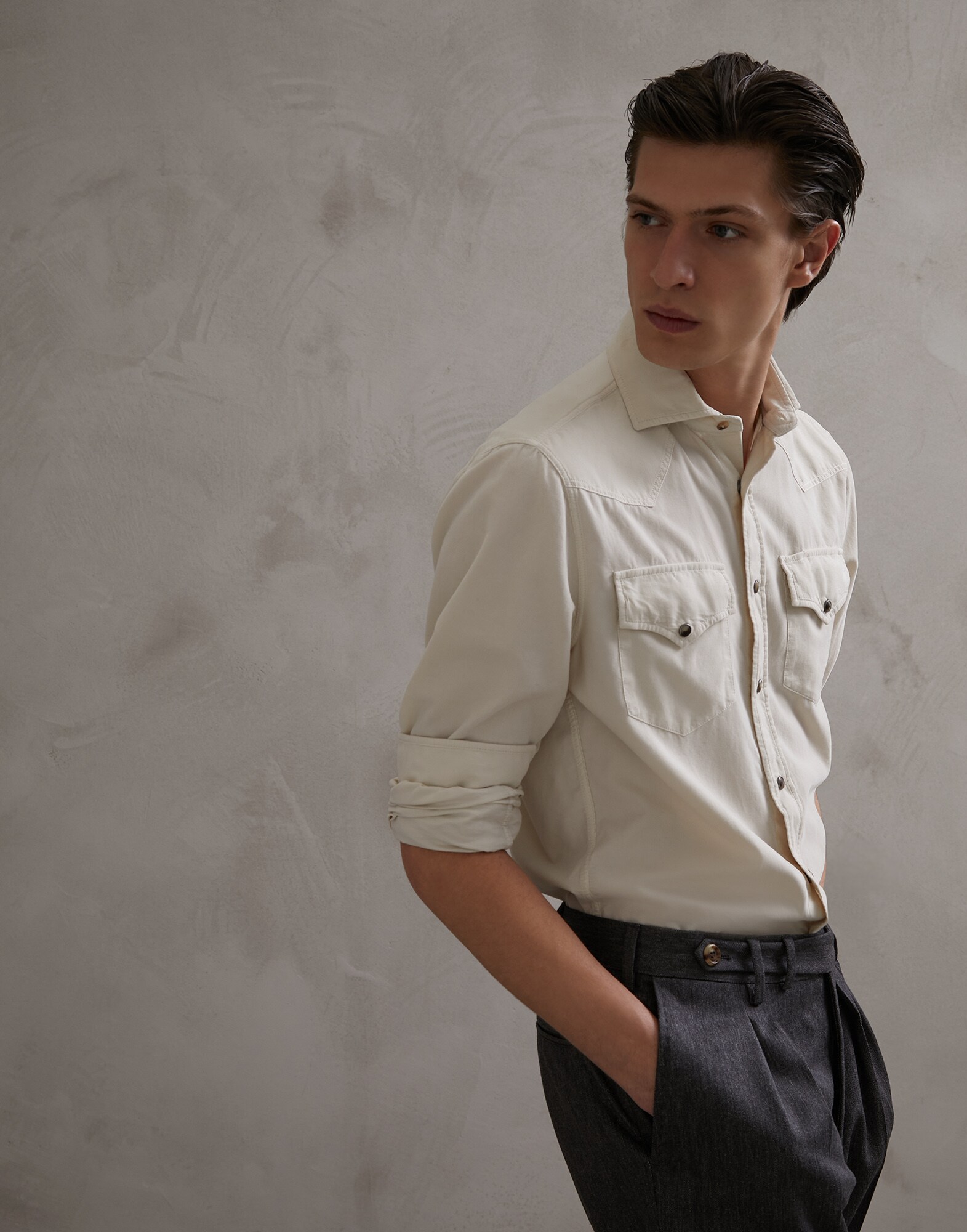 Casual Shirt Beige Man 0 - Brunello Cucinelli