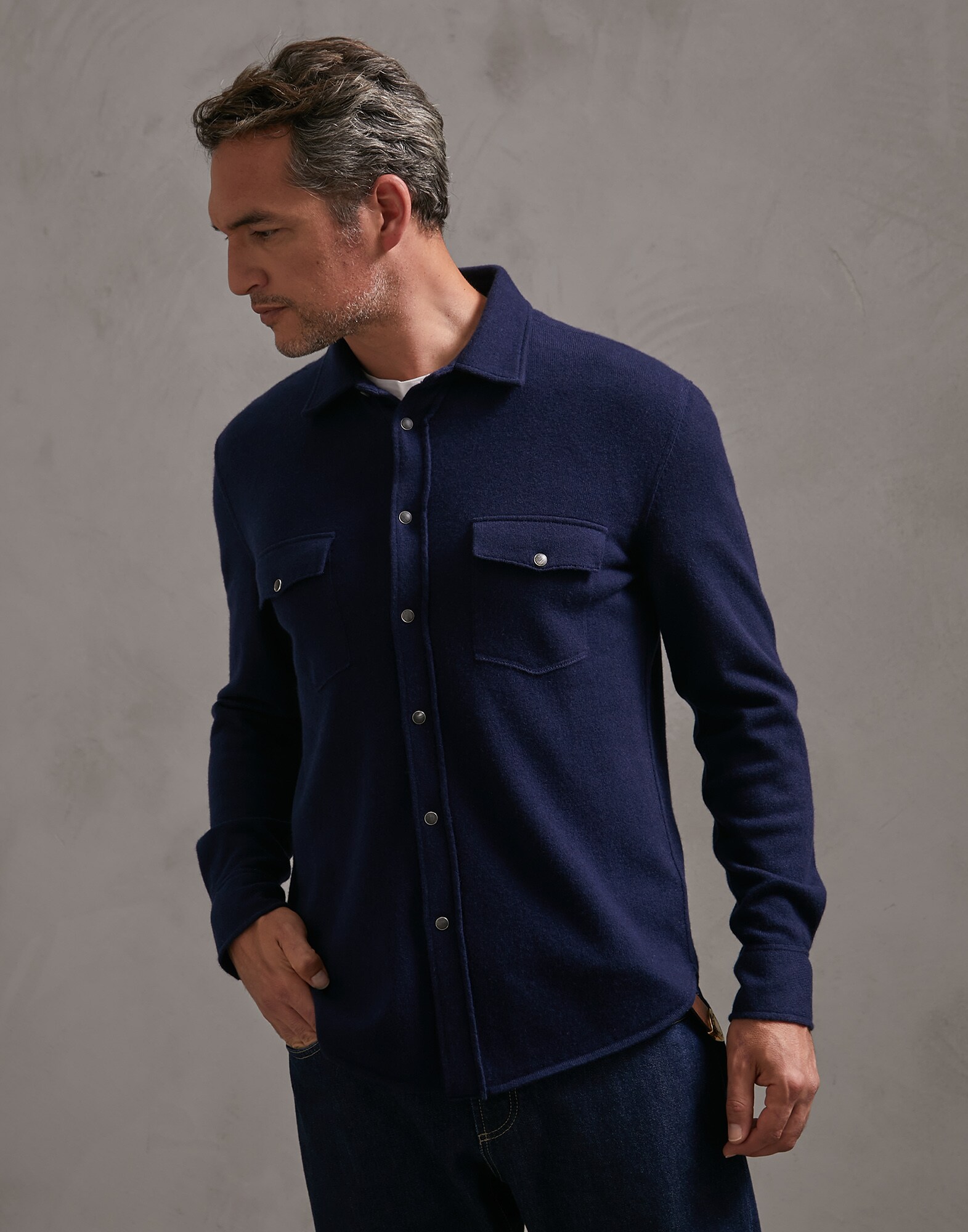 Button-front Cardigan Marine Blue Man 1 - Brunello Cucinelli