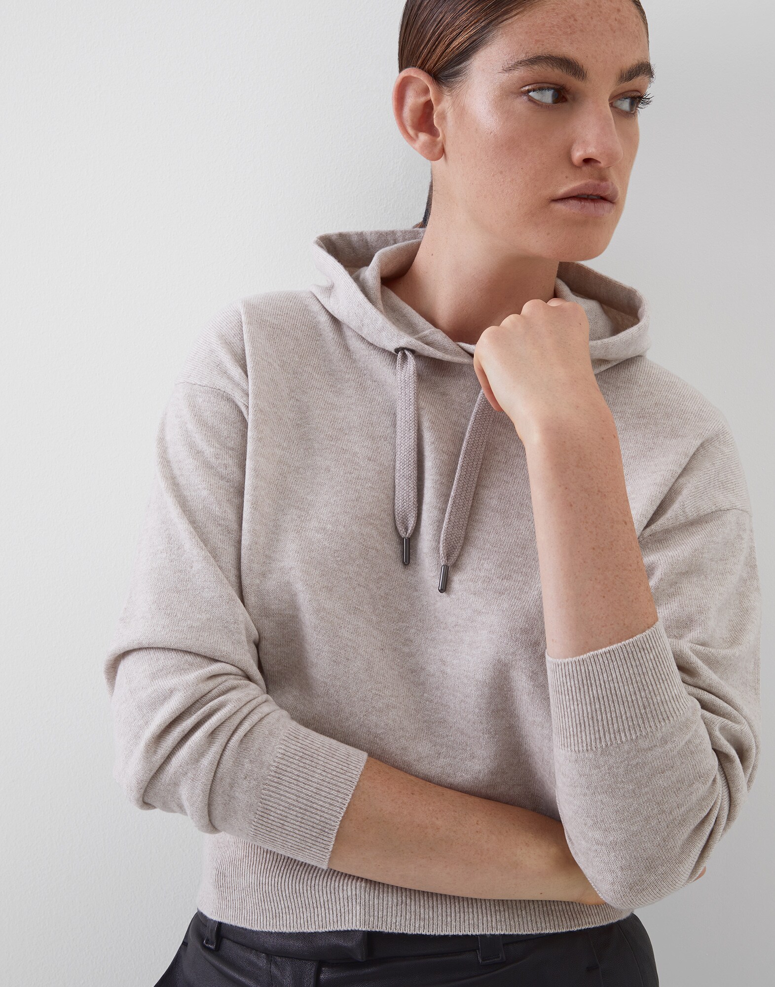 Crewneck Sweater Cool Beige Woman 0 - Brunello Cucinelli