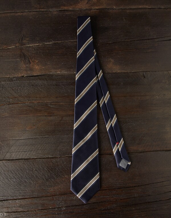 Silk textured stripe tie Navy Blue Man - Brunello Cucinelli 