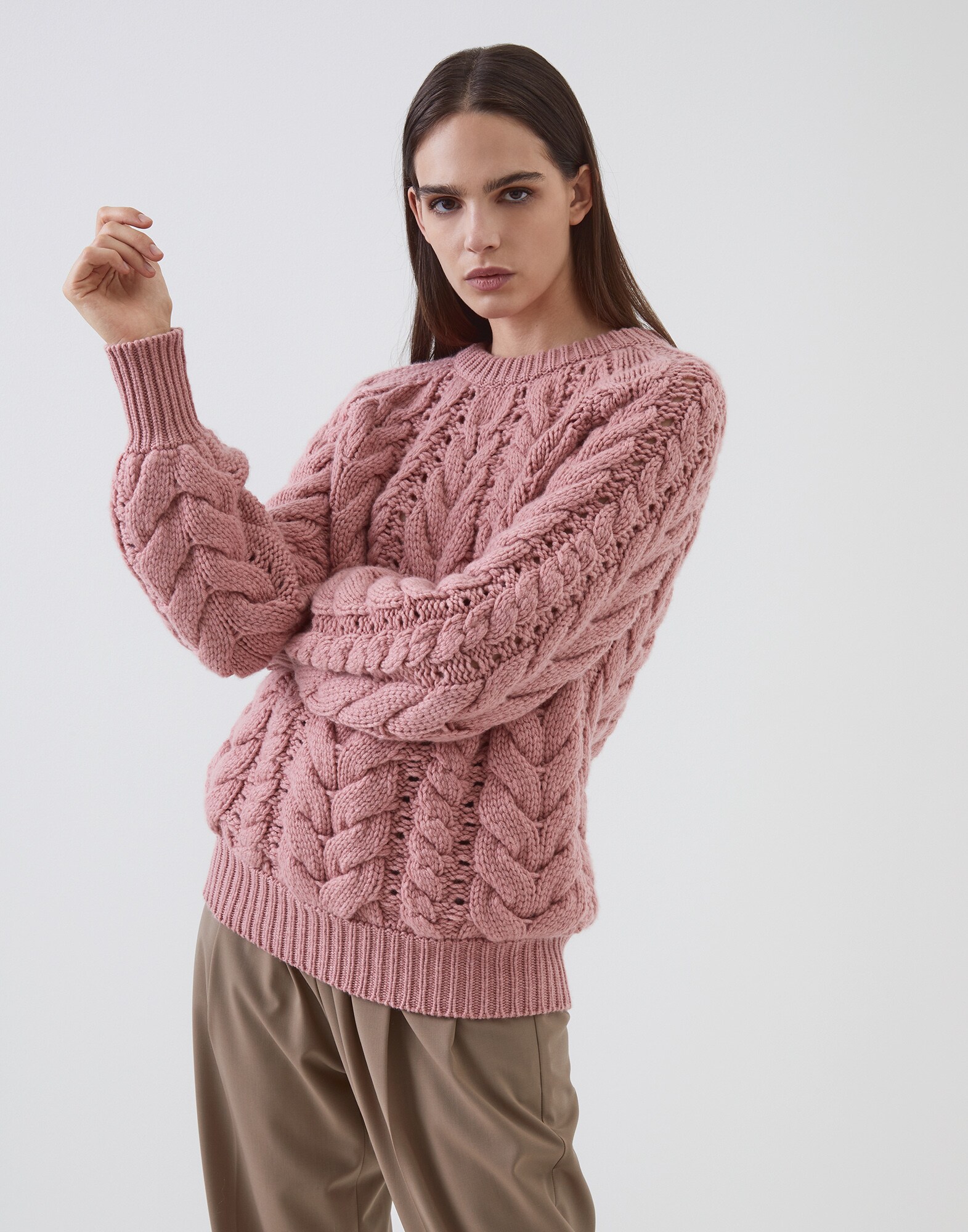 Crewneck Sweater Light Pink Woman 0 - Brunello Cucinelli