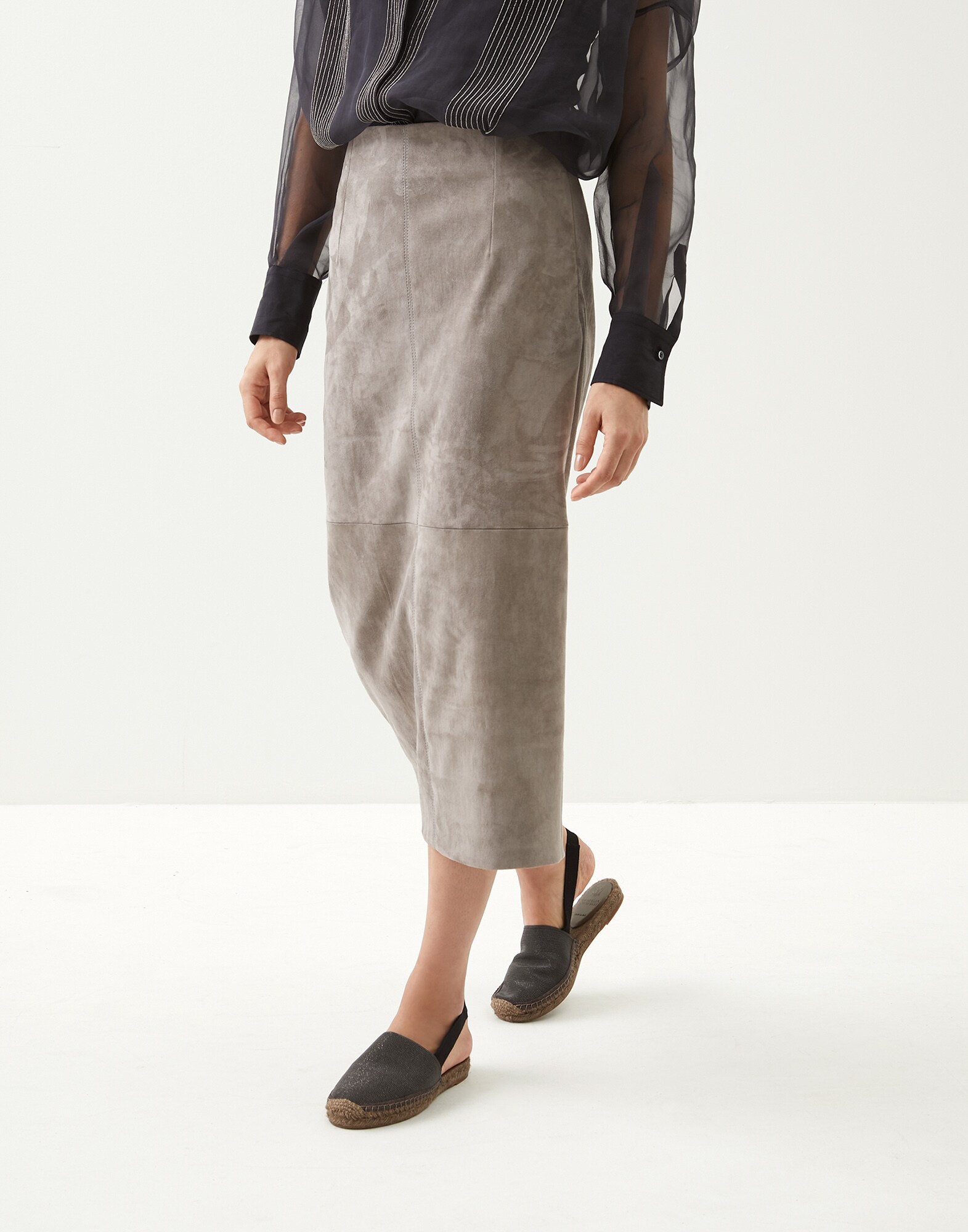 Falda de piel de ante Gris Ceniciento Mujer - Brunello Cucinelli