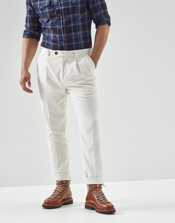 Pantalon en velours côtelé Blanc Cassé Homme - Brunello Cucinelli 