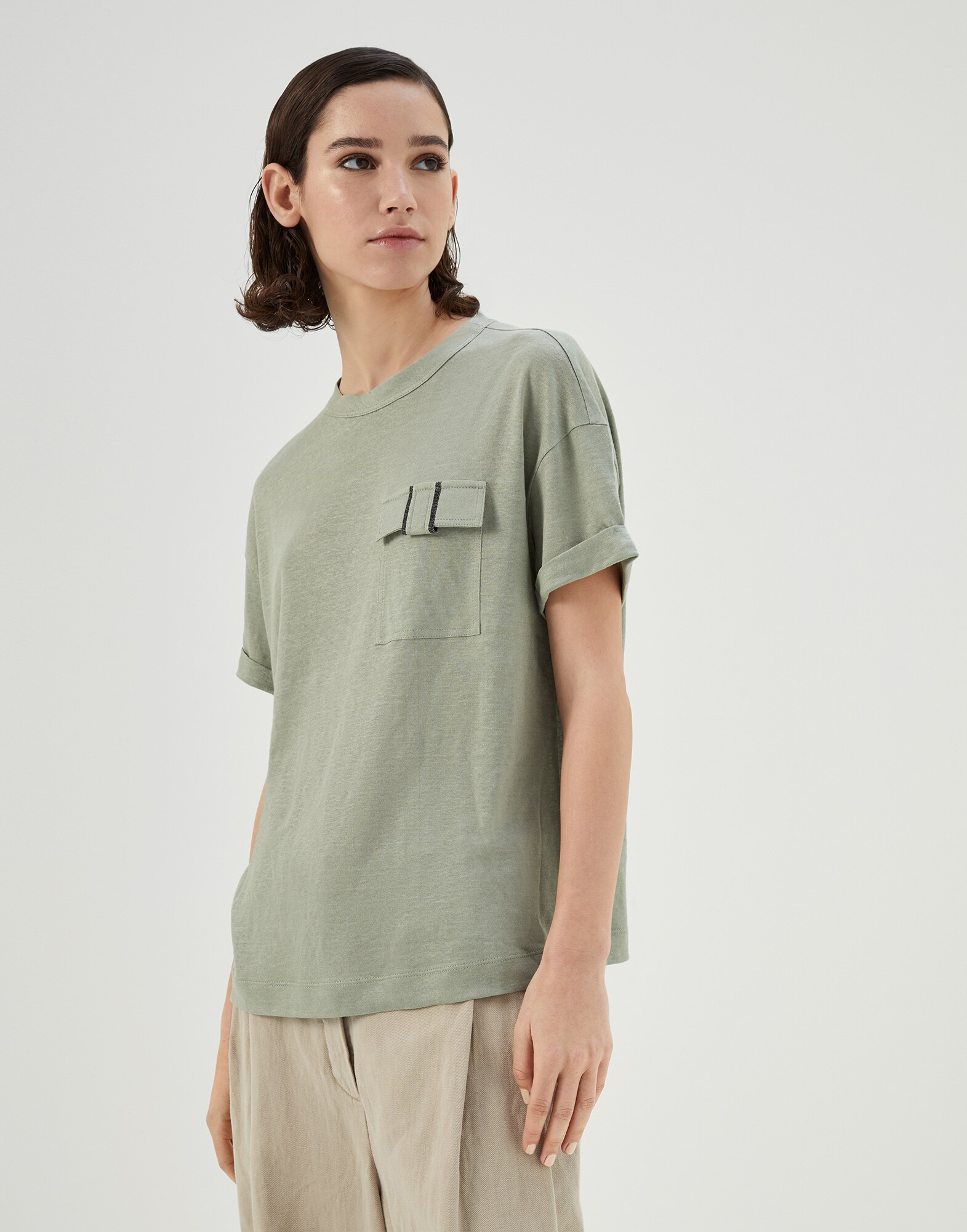 BRUNELLO CUCINELLI】襟付き リボン付き Tシャツ 半袖 薄手 - agedor.ma