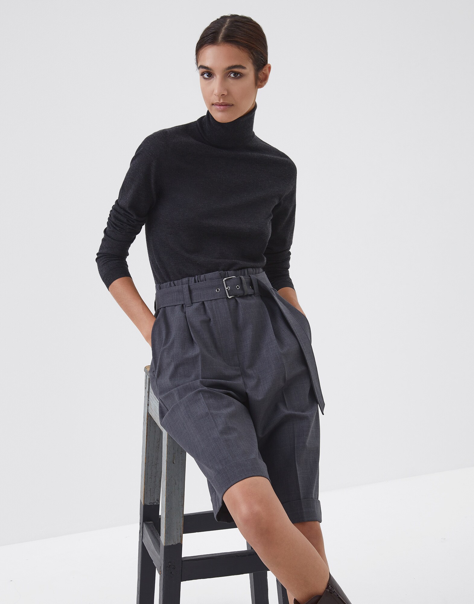 High Neck Sweater Anthracite Woman 4 - Brunello Cucinelli