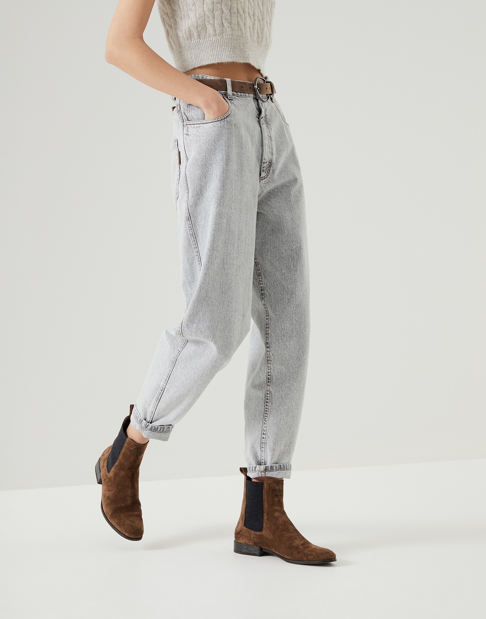 Pantalone in denim Grigio Chiaro Donna - Brunello Cucinelli