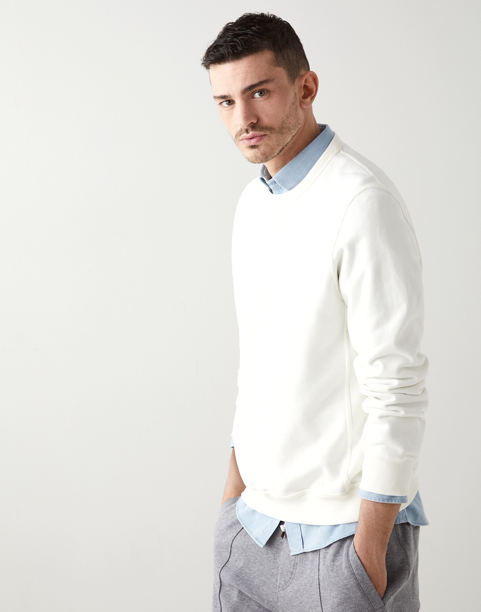 Sweat-shirt en coton Blanc Cassé Homme - Brunello Cucinelli