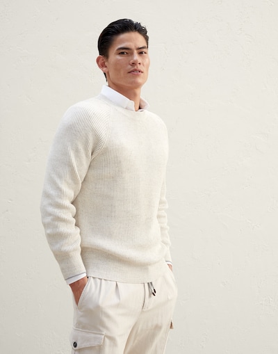 Melange-Pullover aus Baumwolle und Leinen Weiß Herren -
                        Brunello Cucinelli
                    