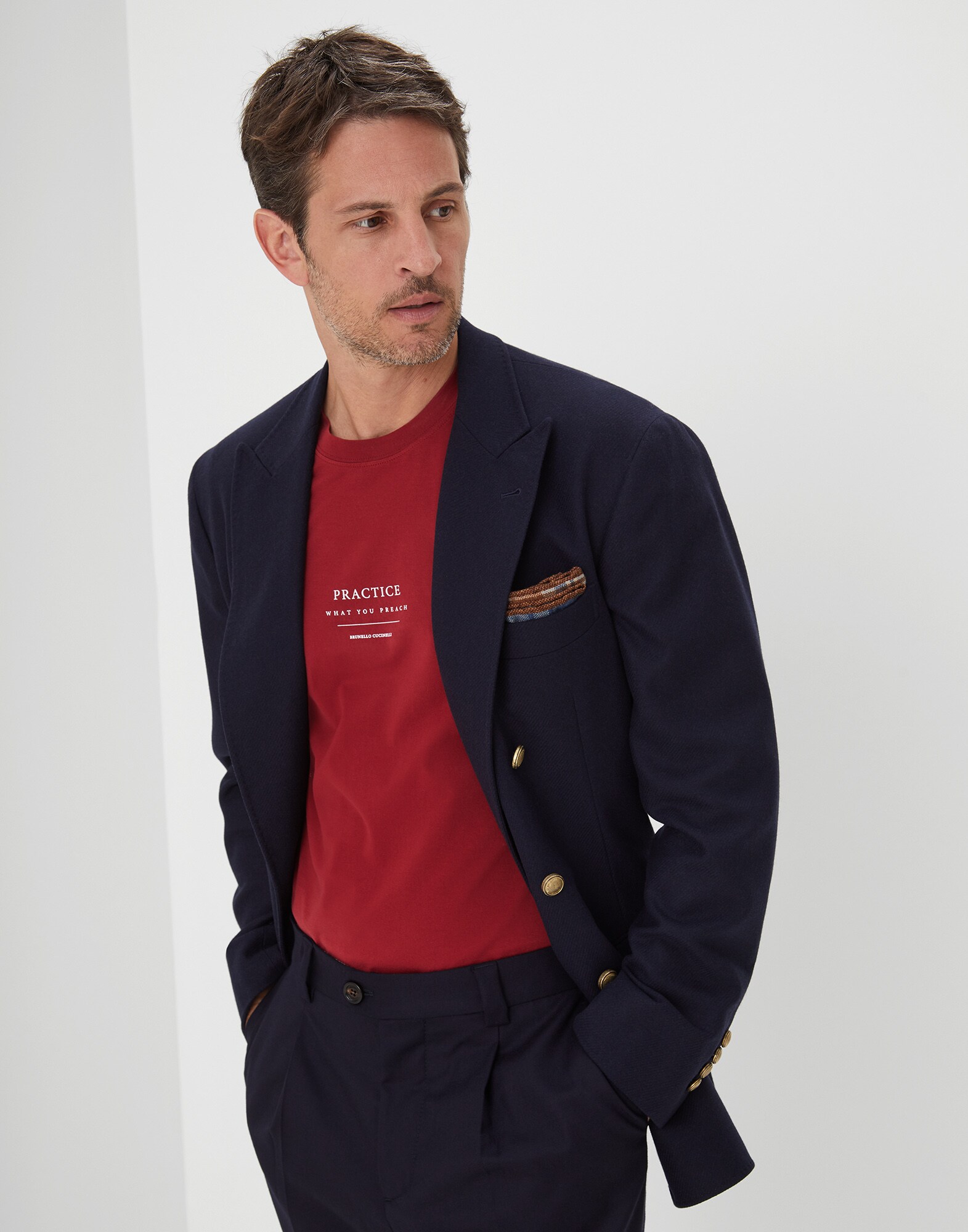 Veste Demi-Croisée Bleu Marine Homme 4 - Brunello Cucinelli