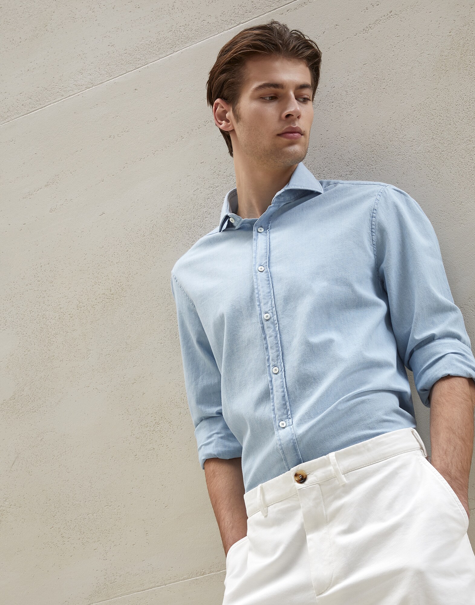 Chambray shirt Medium Denim Man - Brunello Cucinelli