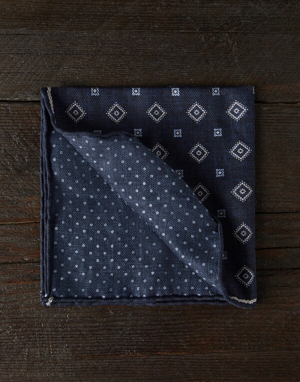 Pañuelo de bolsillo reversible de seda Azul Aviación Hombre - Brunello Cucinelli 