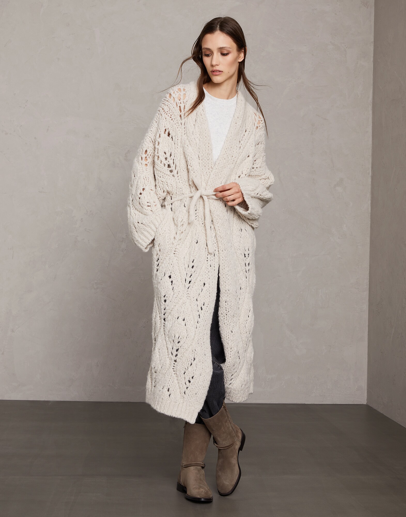 Cardigan en alpaga Vanille Femme - Brunello Cucinelli