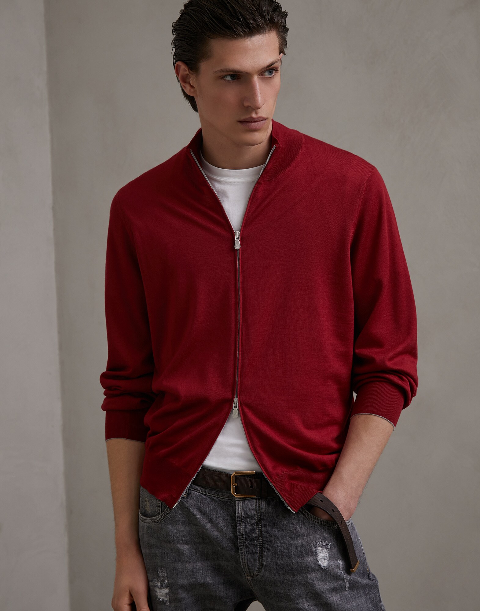 Zip-front Cardigan Tomato Man 1 - Brunello Cucinelli