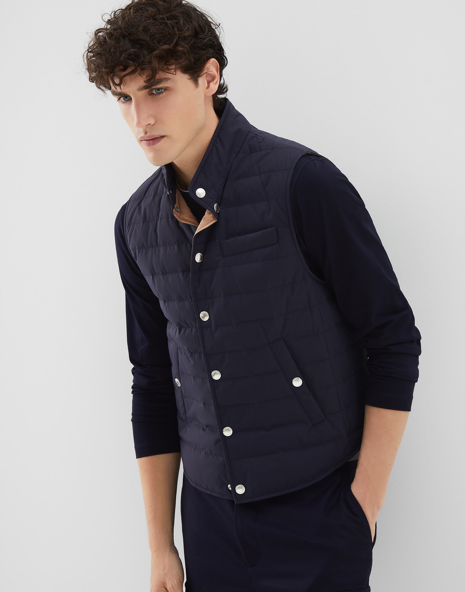Down Sleeveless Jacket Ink Man 0 - Brunello Cucinelli