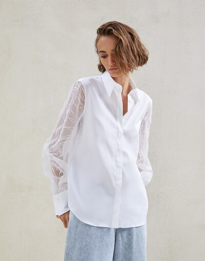 Camisa de popelina stretch Blanco Mujer - Brunello Cucinelli 