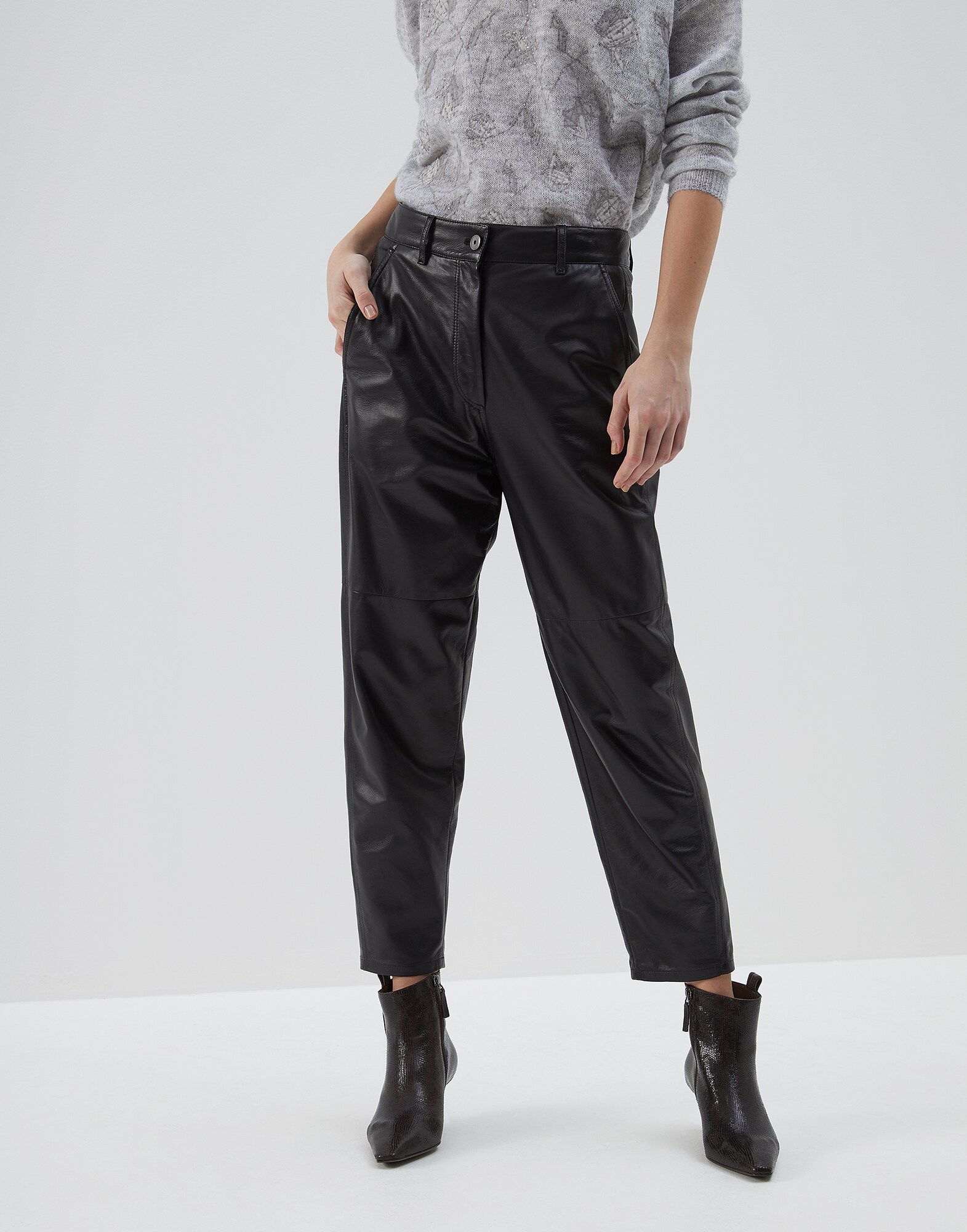 Pantalons en Cuir Noir Femme 0 - Brunello Cucinelli