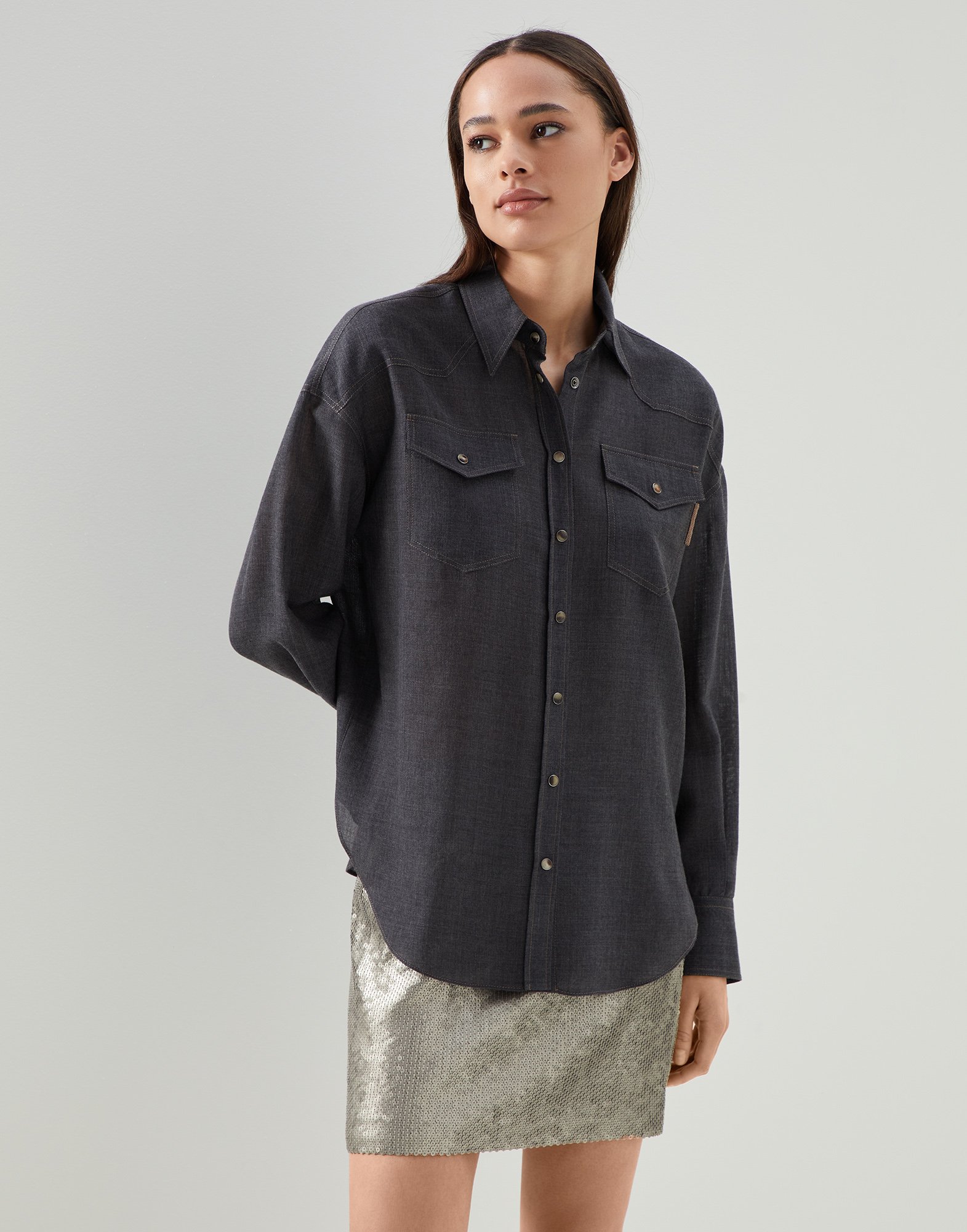 Western shirt Dark Grey Woman - Brunello Cucinelli