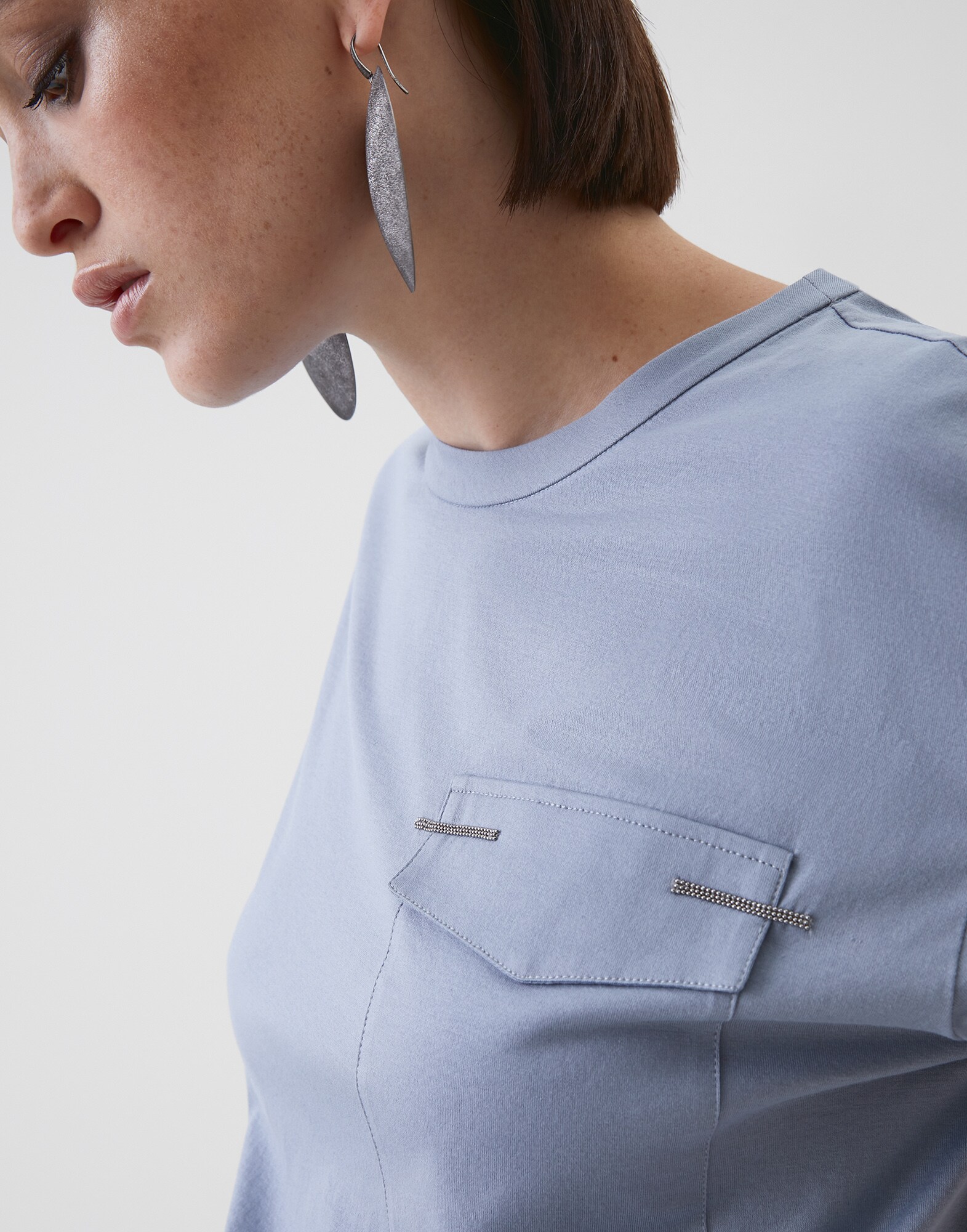 Short Sleeve T-Shirt Indigo Woman 3 - Brunello Cucinelli