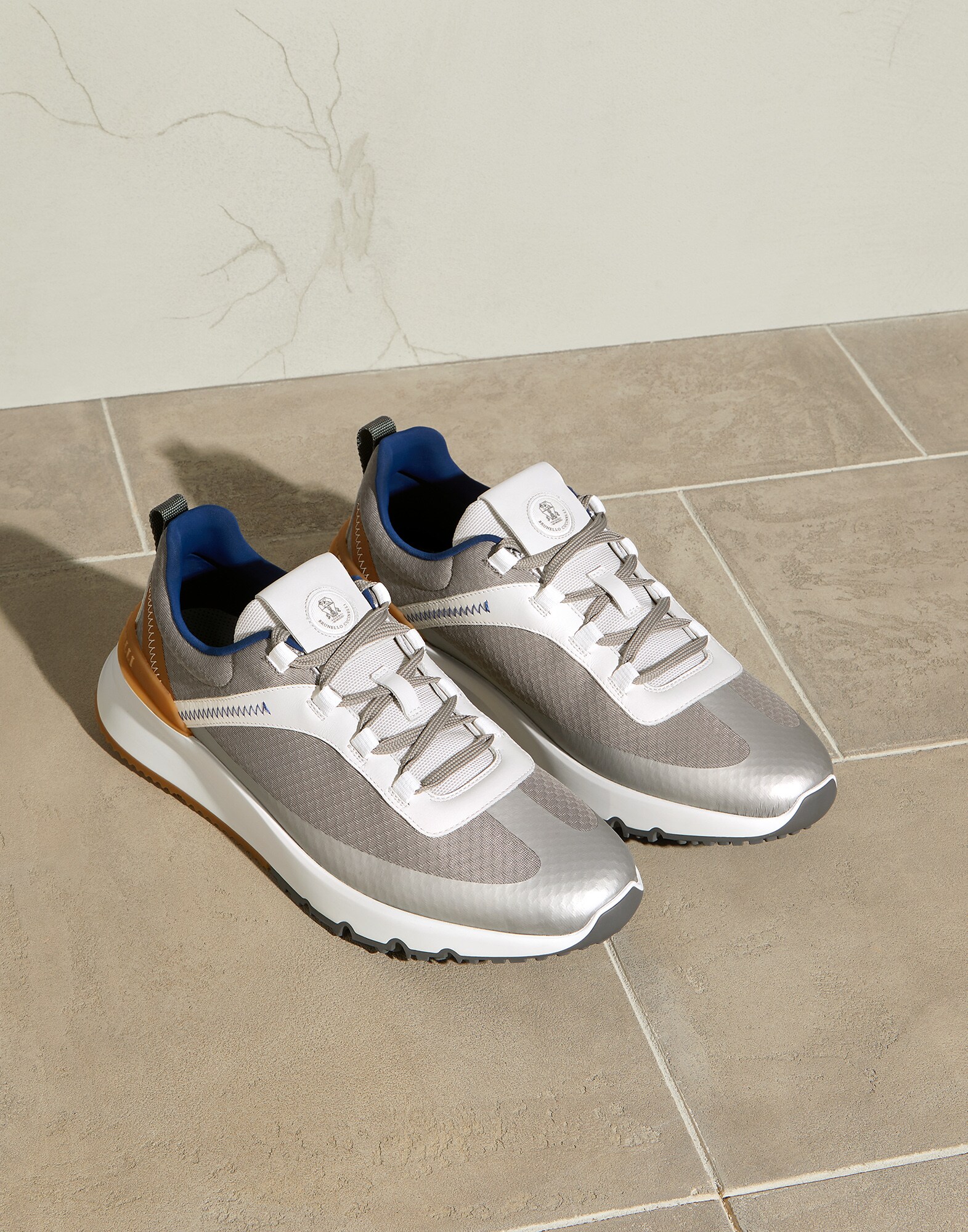 Zapatillas running tela y piel de becerro Plata Hombre - Brunello Cucinelli