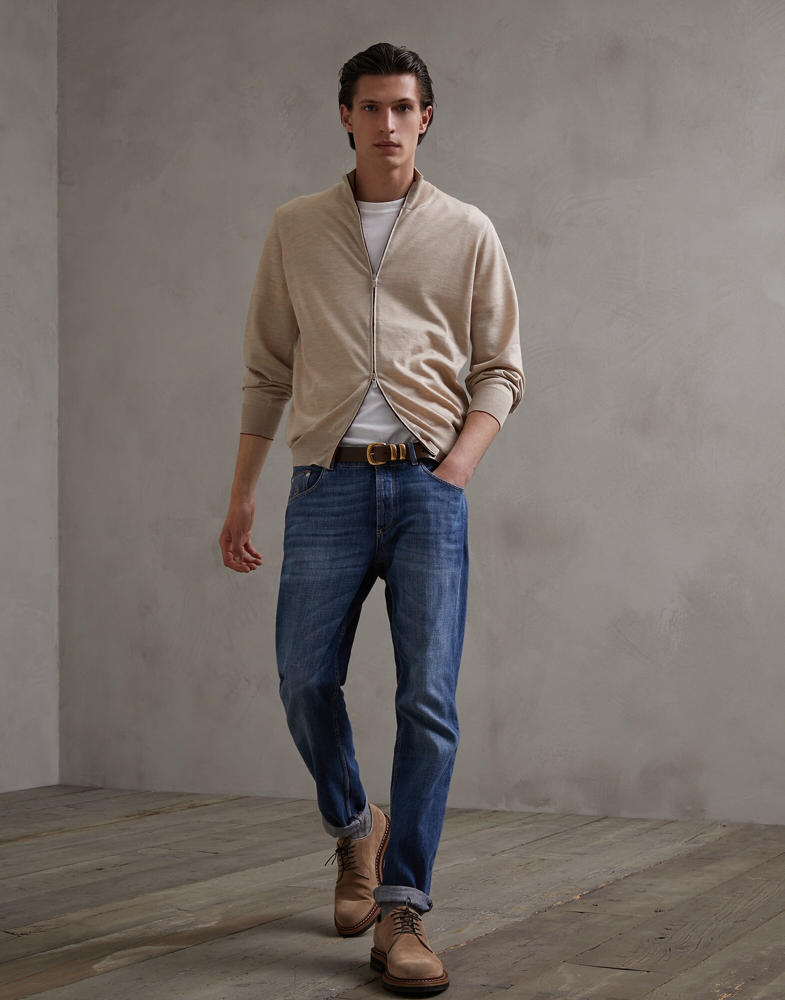 Zip-front Cardigan Light Brown Man 4 - Brunello Cucinelli