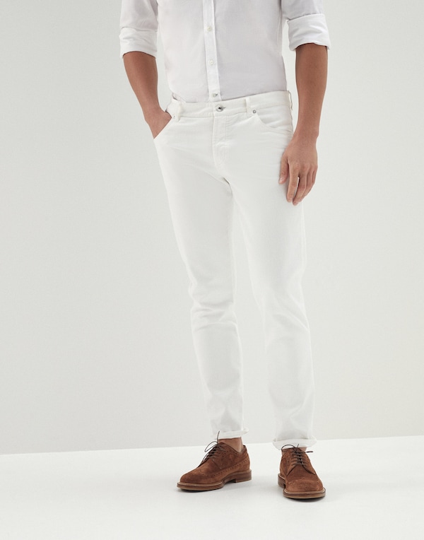 Pantalón cinco bolsillos corte ajustado Blanco Crudo Hombre - Brunello Cucinelli