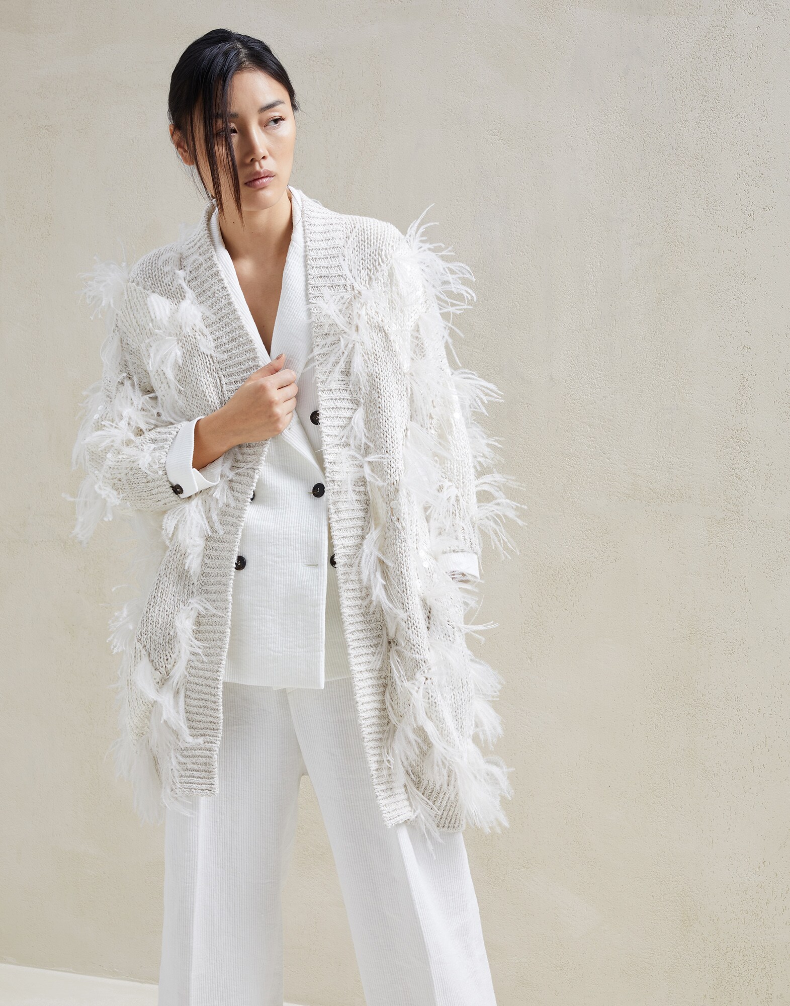 Cardigan Dazzling Écru Femme - Brunello Cucinelli