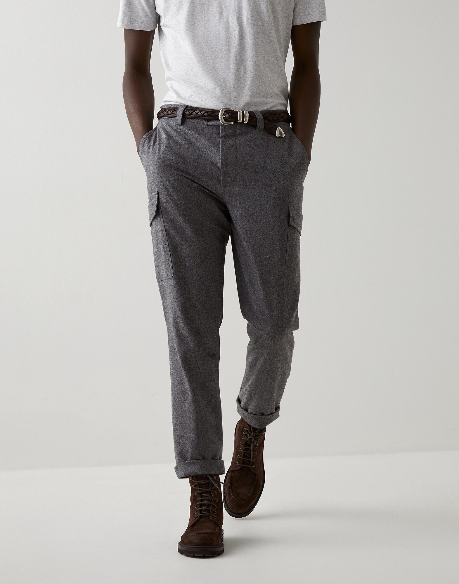 Pantalon leisure fit poches cargo Gris Moyen Homme - Brunello Cucinelli
