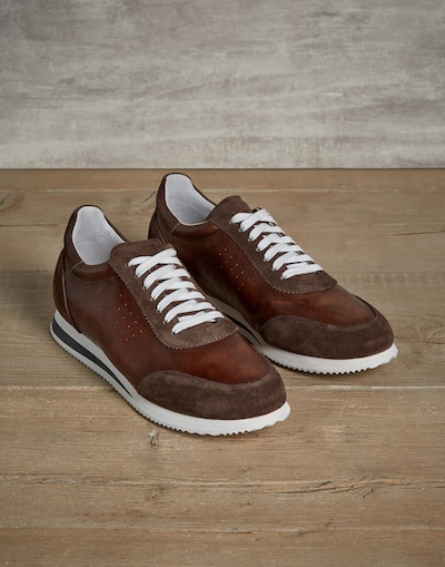 Leather and suede sneakers Pine Cone Brown Man - Brunello Cucinelli 