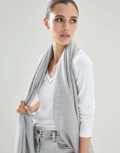 Cashmere and silk Diamond yarn scarf Light Grey Woman - Brunello Cucinelli 
