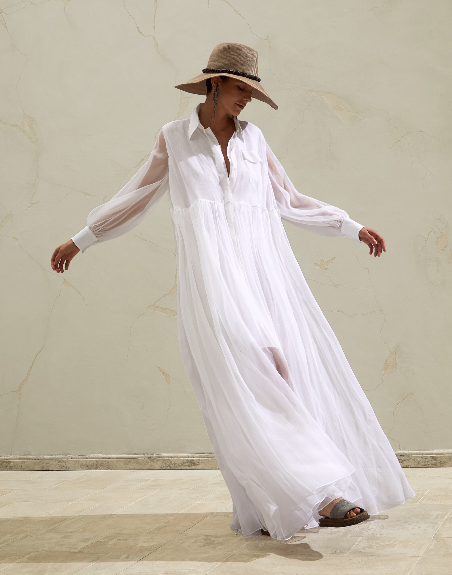 Vestido camisero Blanco Mujer - Brunello Cucinelli
